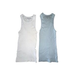 Young LA Tanks Womens Blue White Small Ribbed Athletic Shirt Logo Workout Gym